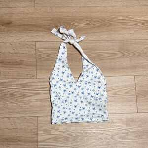 Hollister Floral Halter Top with Blue Flowers